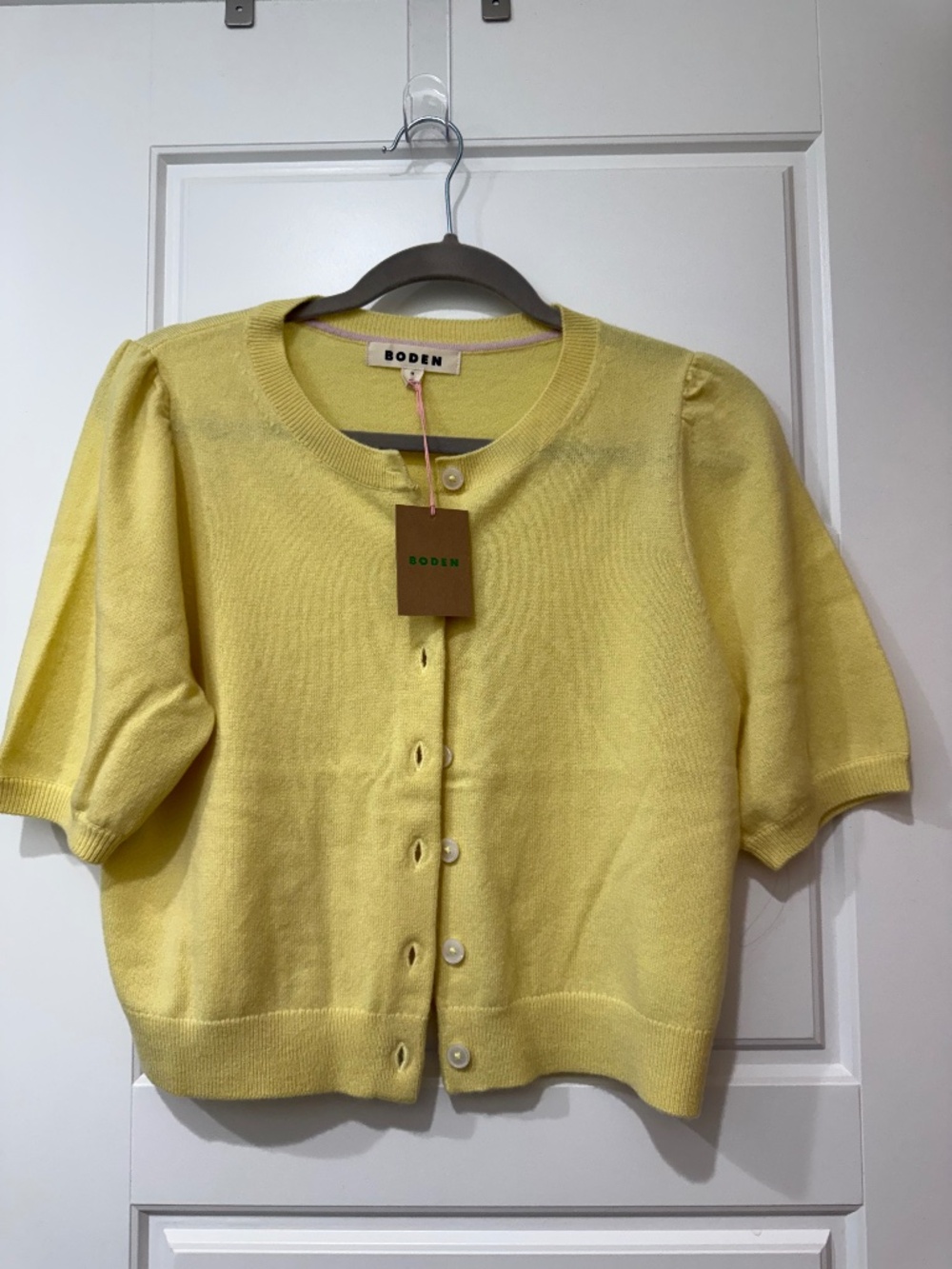 NWT Boden Cropped Cashmere Cardigan Sandstone Yellow M